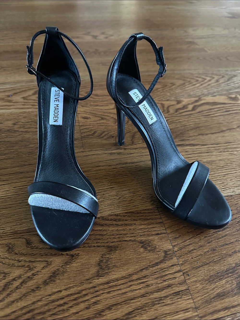 Steve Madden Stecy Black Heeled Sandals with Ankle Strap Detail